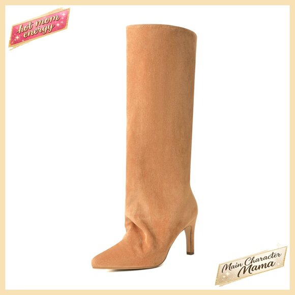 Knee High Boots Pointed Toe Stiletto Heel Slouchy Wide Calf Side Zipper